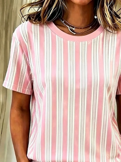 Casual Striped Crew Neck Short Sleeve T-shirt