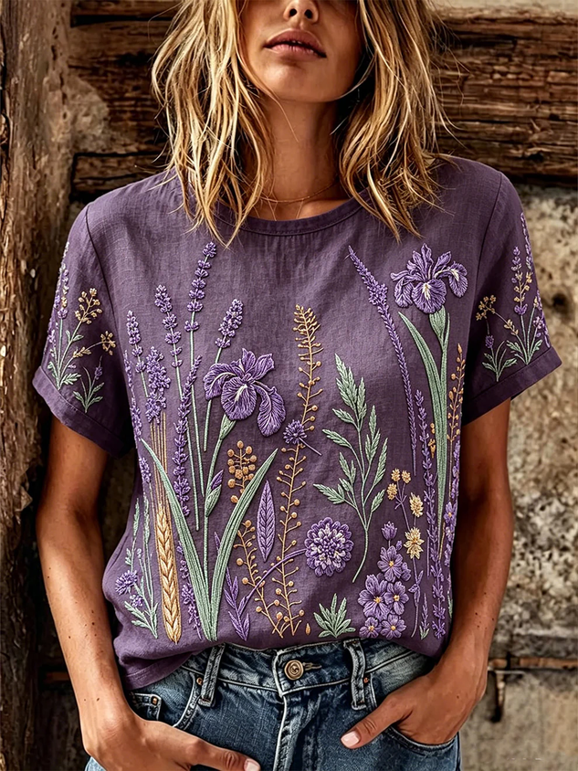 Casual Floral Crew Neck Short Sleeve T-shirt