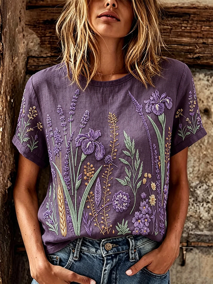 Casual Floral Crew Neck Short Sleeve T-shirt