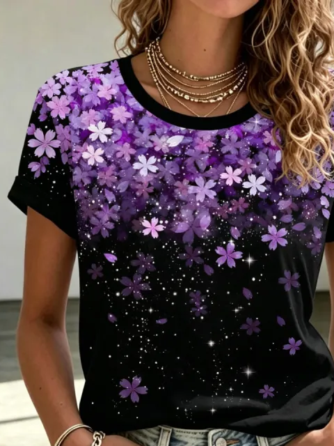 Casual Floral Crew Neck Short Sleeve T-shirt