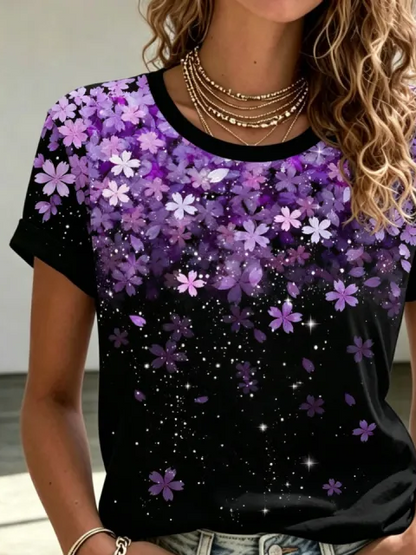 Casual Floral Crew Neck Short Sleeve T-shirt