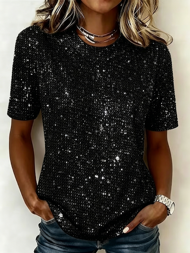 Casual Plain Crew Neck Short Sleeve T-shirt