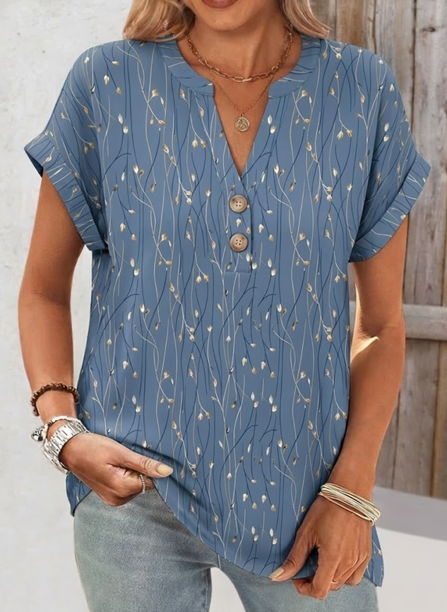 Vintage Leaf V Neck Short Sleeve T-shirt