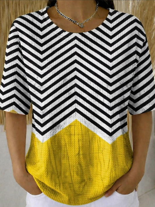 Casual Striped Crew Neck Short Sleeve T-shirt
