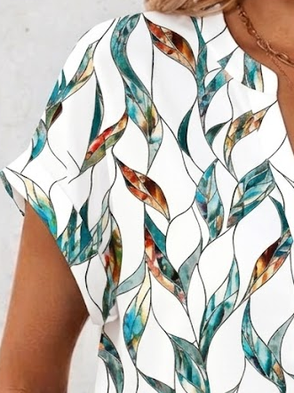 Casual Leaf V Neck Short Sleeve T-shirt