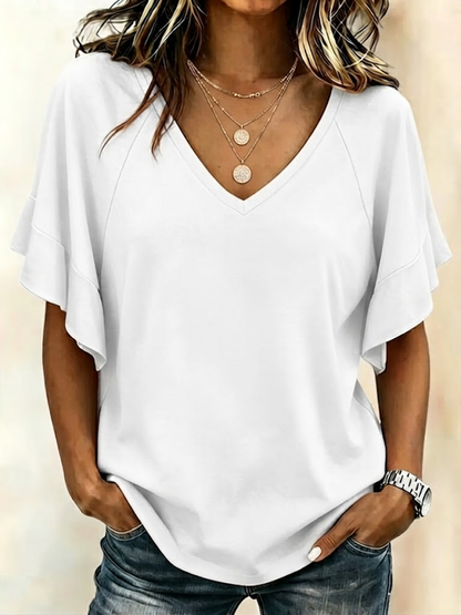 Casual Plain V Neck Short Sleeve T-shirt