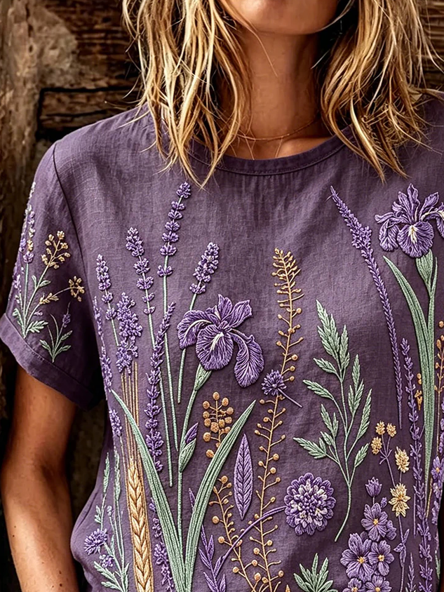 Casual Floral Crew Neck Short Sleeve T-shirt