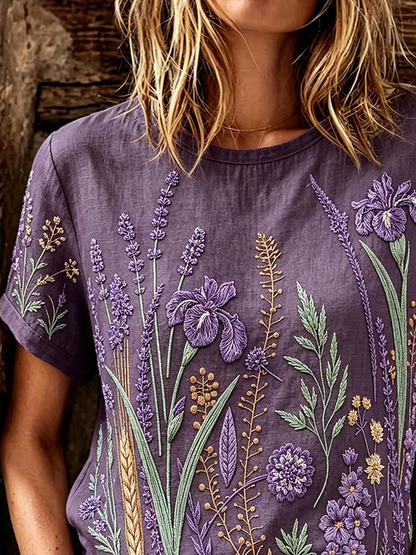 Casual Floral Crew Neck Short Sleeve T-shirt