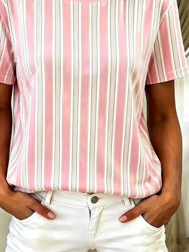 Casual Striped Crew Neck Short Sleeve T-shirt