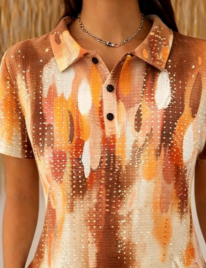 Casual Geometric Half Open Collar Short Sleeve T-shirt