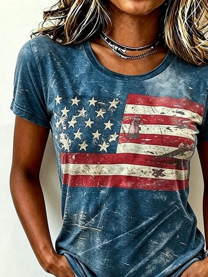 Casual Independence Day (Flag) Crew Neck Short Sleeve T-shirt