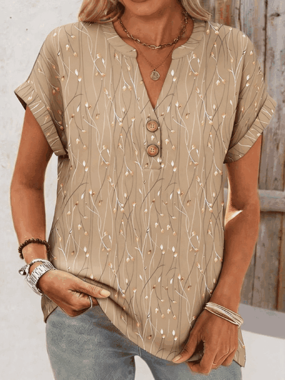 Vintage Leaf V Neck Short Sleeve T-shirt