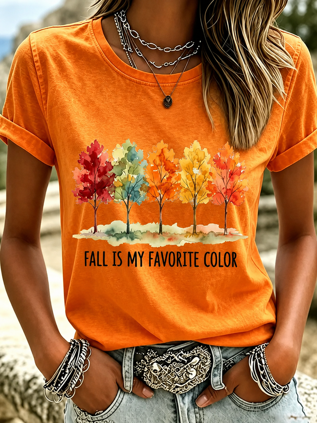 Casual Text Letters Crew Neck Short Sleeve T-shirt