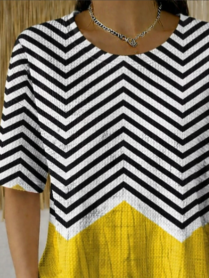 Casual Striped Crew Neck Short Sleeve T-shirt