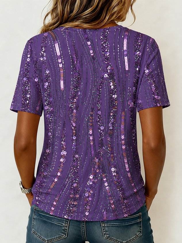 Casual Random Print Crew Neck Short Sleeve T-shirt