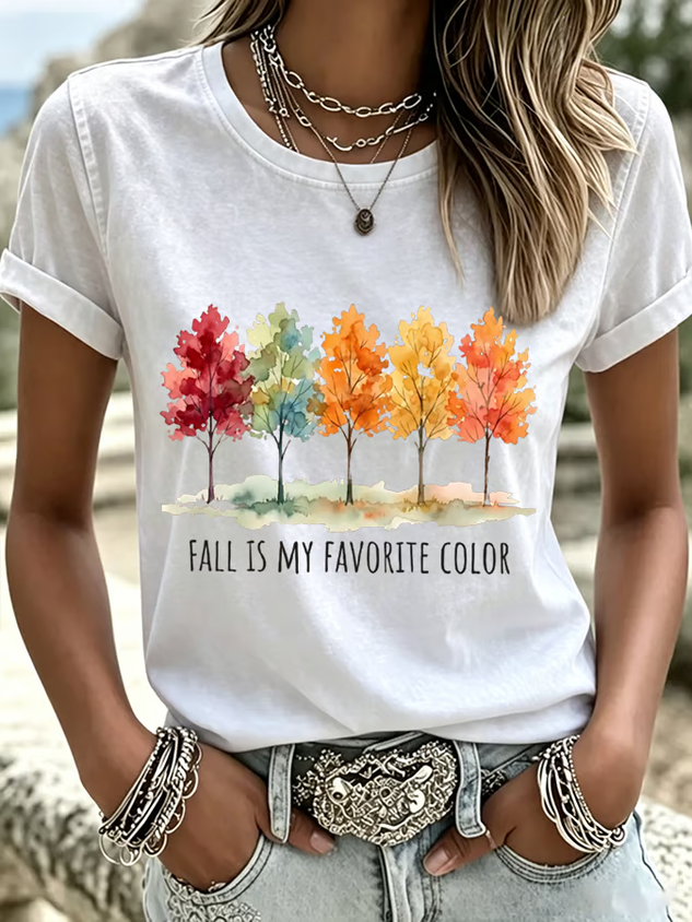 Casual Text Letters Crew Neck Short Sleeve T-shirt