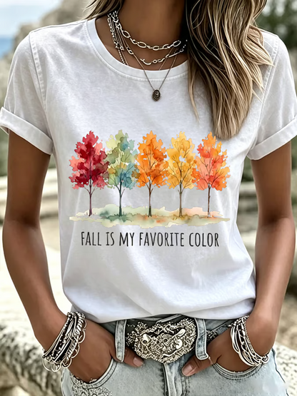 Casual Text Letters Crew Neck Short Sleeve T-shirt