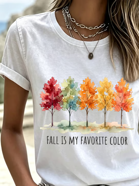 Casual Text Letters Crew Neck Short Sleeve T-shirt
