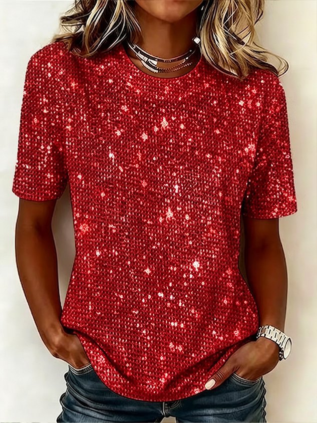 Casual Plain Crew Neck Short Sleeve T-shirt