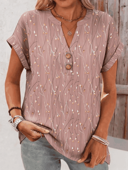 Vintage Leaf V Neck Short Sleeve T-shirt