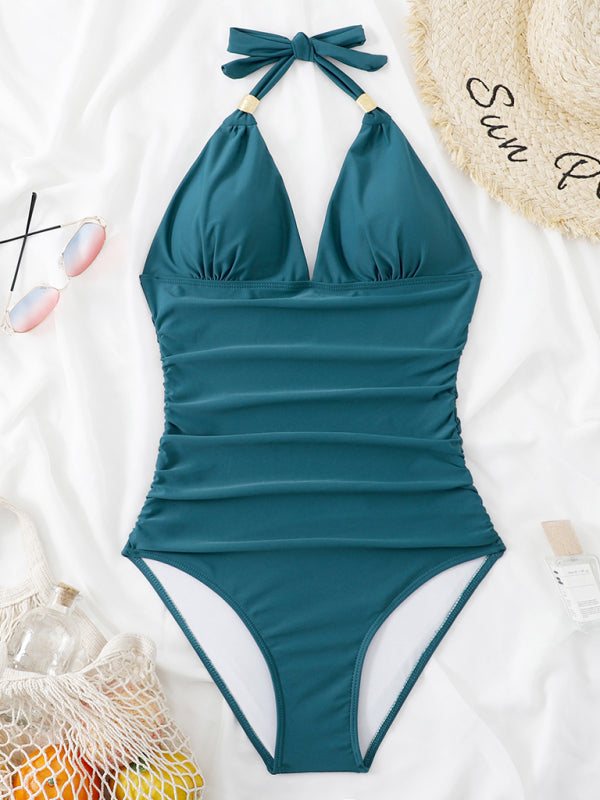 Womens Plunge Halter One Piece Swimsuit SIZE S-XL