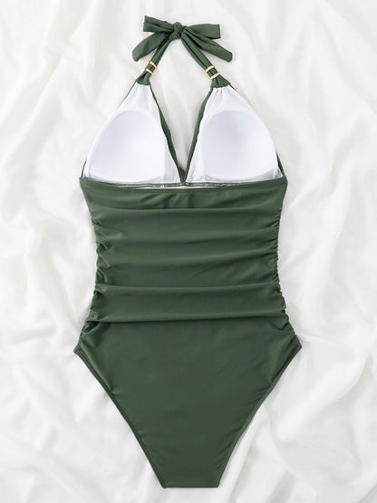 Womens Plunge Halter One Piece Swimsuit SIZE S-XL