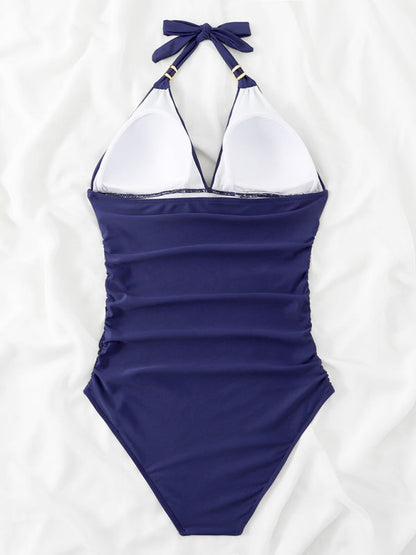 Womens Plunge Halter One Piece Swimsuit SIZE S-XL