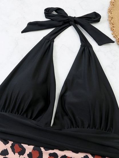 Womens One Piece Halter Color Block Belly Covering bikini SIZE S-XL